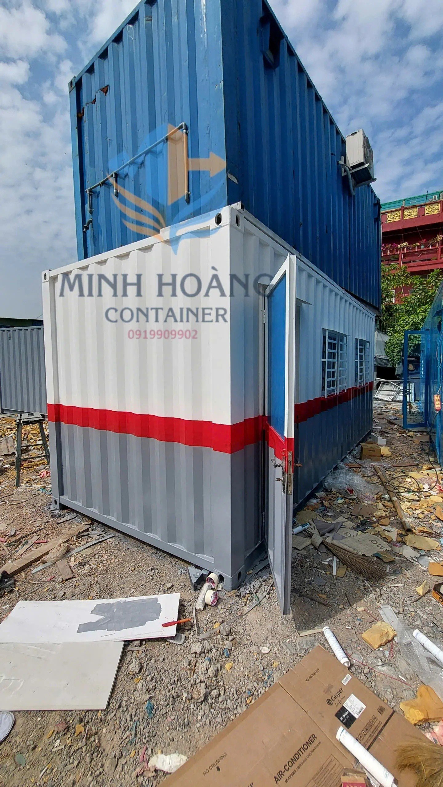Container Văn Phòng 20 Feet 3 Màu Trắng Đỏ Xám